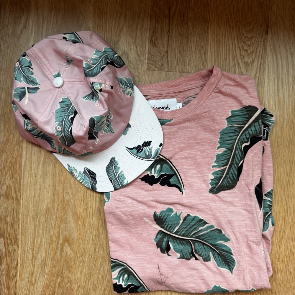 Diamond supply co Pink Tropical Leaf Tee & Matching Cap